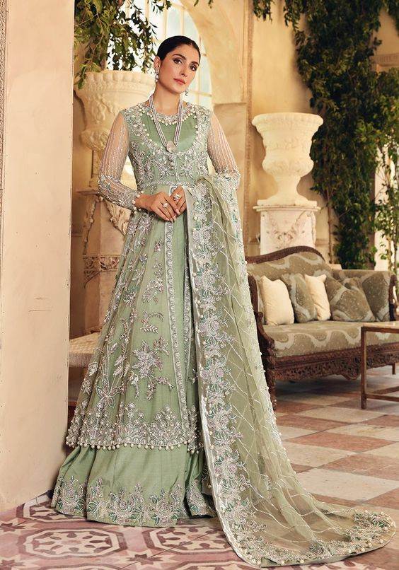 image of Lehenga paired with Anarkali top and dupatta